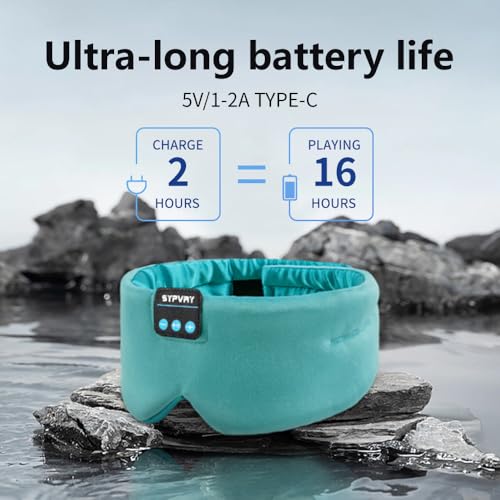 SYPVRY Sleep Mask Bluetooth 54 Headphones Soft Wireless Headband Eye Mask Blackout with Microphone Emerald - Image 3