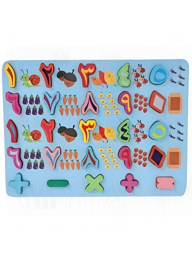 لعبة ألغاز بتصميم لوحي من الخشب مخصص لتعلم الأرقام العربية من مونتيسوري للأطفال الصغار، ألغاز خشبية على شكل أرقام عربية ورسوم ملونة، ألعاب تعليمية عربية للأطفال الصغار لمرحلة ما قبل المدرسة - Image 1
