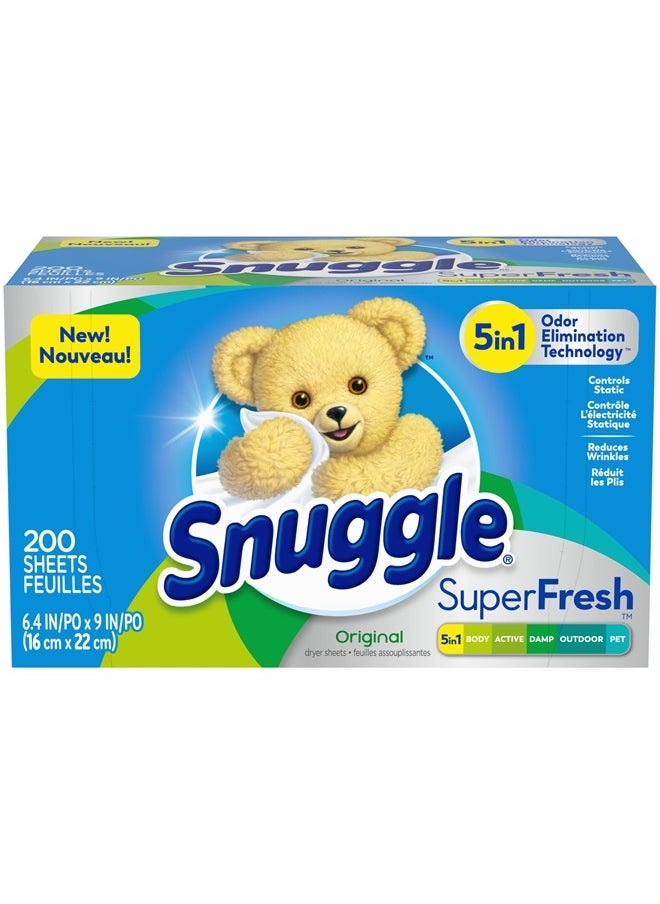 Snuggle - Plus SuperFresh Fabric Softener Dryer Sheets with Static Control and Odor Eliminating Technology, Original, 200 Count - Image 1