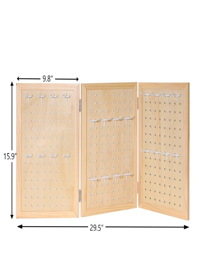 humberboat Wooden Foldable and Portable 3-Panel Pegboard Jewelry Display Organizer with 24 Removable White Metal Hooks for Bracelets, Earrings and Keychains, Versatile Countertop Rack for Store - Image 2