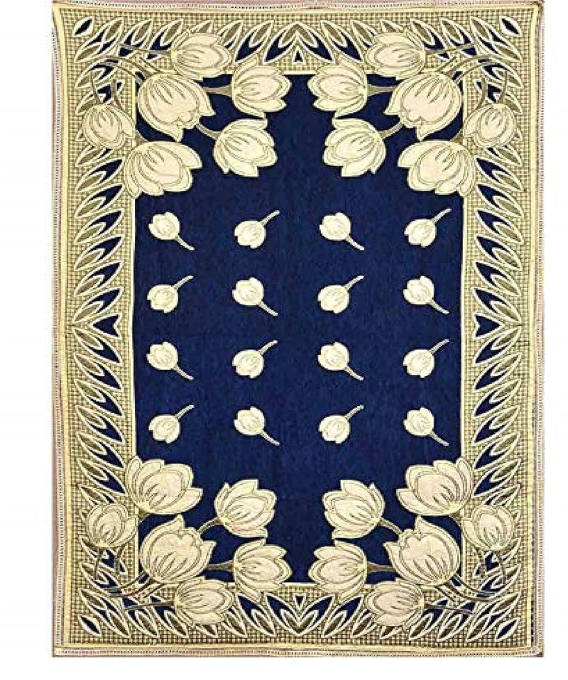 TIB The Intellect Bazaar Floral Chenille Luxurious Attractive Flowered Design Rectangular 4 Seater Center Table Cover (Blue) - Image 2
