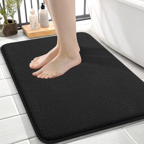 OLANLY Thick Memory Foam Small Bathroom Rugs 24x16 Extra Soft Absorbent Bathroom Mat Quick Dry Bath Mat NonSlip Machine Washable Carpet for Bathroom Tub and Shower Home Decor Accessories Black - Image 1
