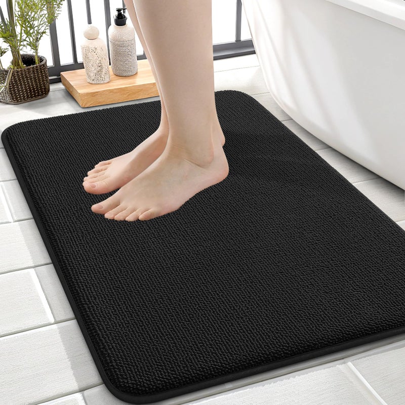 OLANLY Thick Memory Foam Small Bathroom Rugs 24x16 Extra Soft Absorbent Bathroom Mat Quick Dry Bath Mat NonSlip Machine Washable Carpet for Bathroom Tub and Shower Home Decor Accessories Black - Image 2