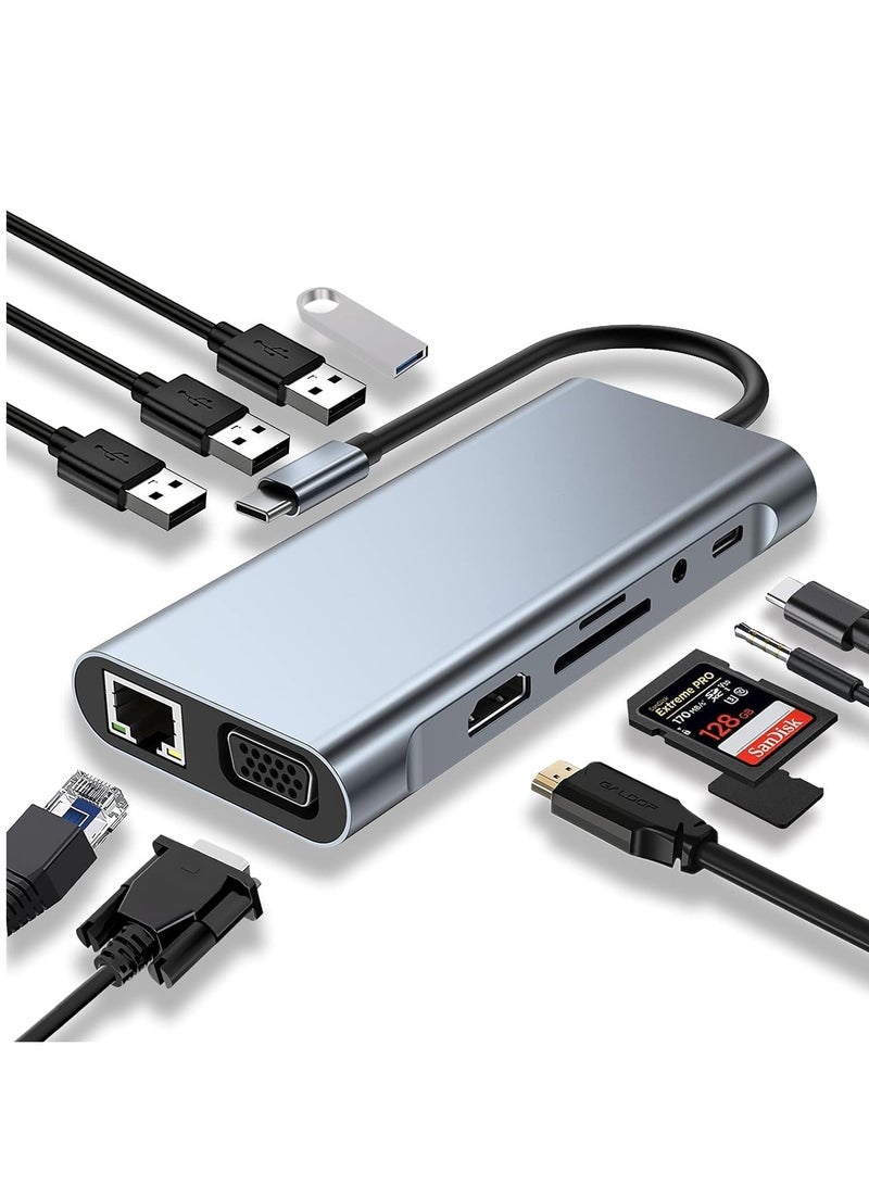 ELTRAZONE USB C Hub 11-in-1 Docking Station – Dual Display 4K HDMI & VGA, 100W PD Charging, USB 3.0 Ports, Gigabit Ethernet, SD/TF Card Reader, Audio Jack – Multiport Adapter for MacBook Pro/Air, Dell, HP, Lenovo, iPad, and More – Ultimate Laptop Hub - Image 1