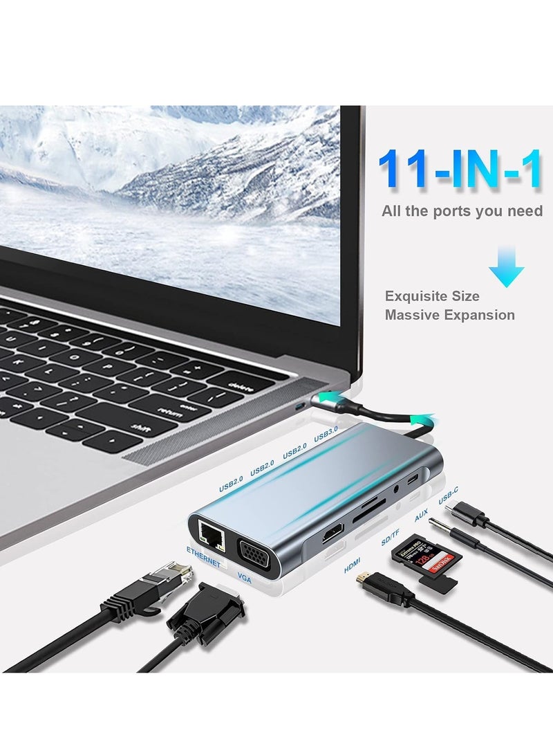 ELTRAZONE USB C Hub 11-in-1 Docking Station – Dual Display 4K HDMI & VGA, 100W PD Charging, USB 3.0 Ports, Gigabit Ethernet, SD/TF Card Reader, Audio Jack – Multiport Adapter for MacBook Pro/Air, Dell, HP, Lenovo, iPad, and More – Ultimate Laptop Hub - Image 5