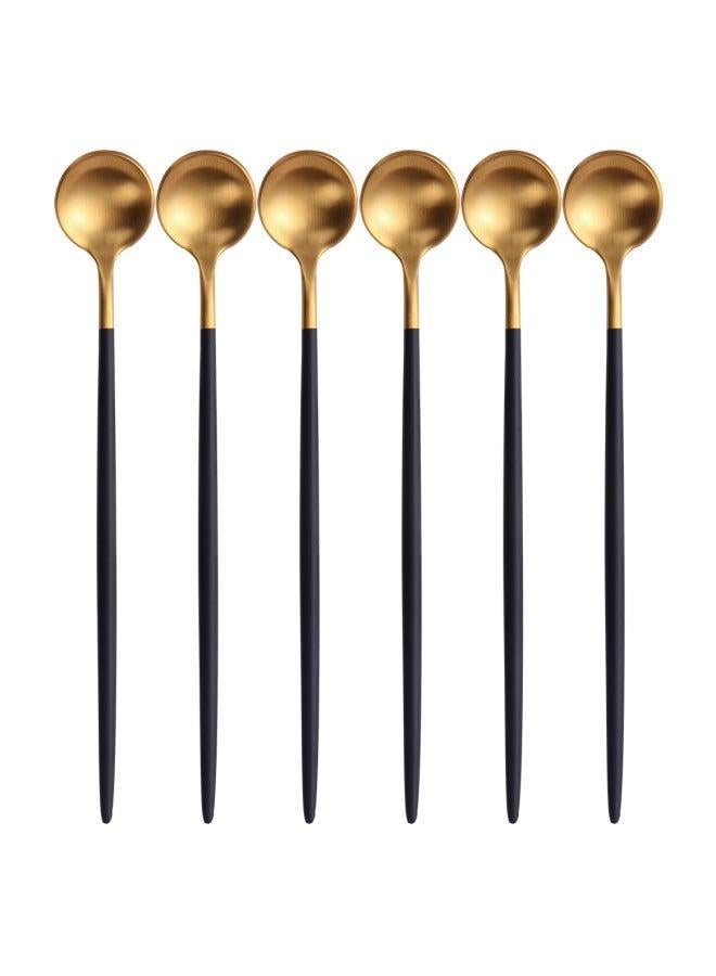 TD HOME 6-Piece Iced Tea Spoon Set Black/Gold 20centimeter  - Image 1