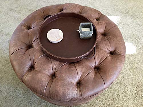 HofferRuffer Top Nocth PU Leather Round Serving Tray, Decorative Serving Tray with Handles, Coffee Tray, Ottoman Tray for Home Or Office, Diameter 14.6-inch, Brown - Image 4