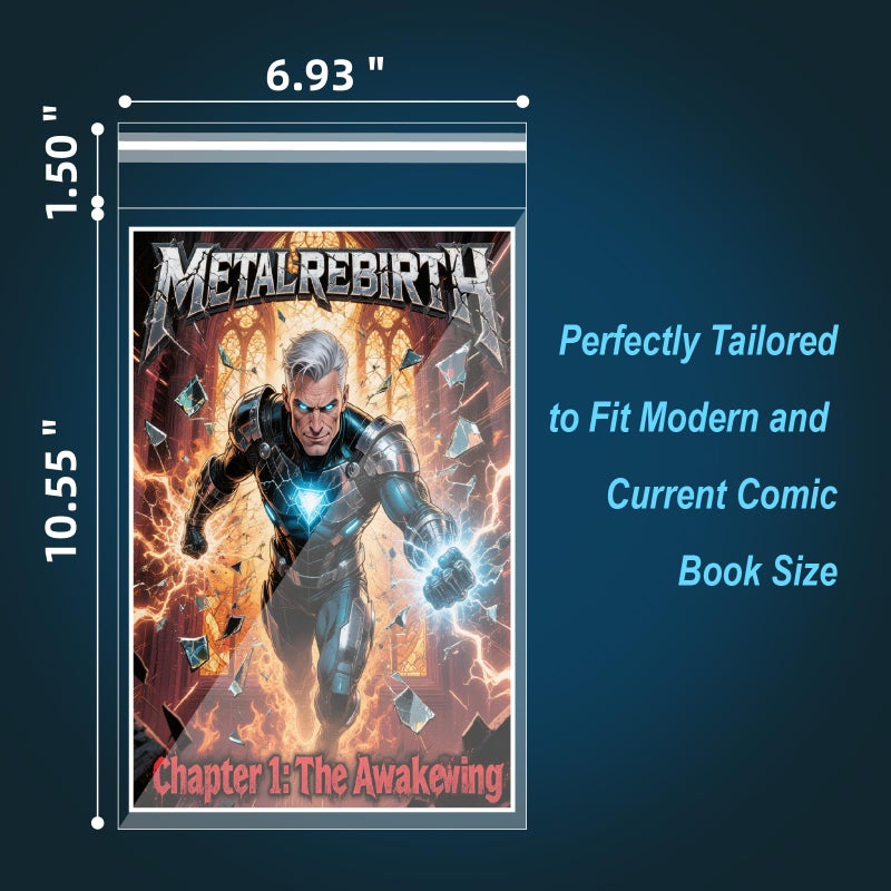 Comnge 200ct Resealable Current Comic Book Bags - Acid-Free & Crystal Clear Comic Book Sleeves 6-7/8" x 10-1/2", Protect, Storage and Display Standard-Sized Modern Comics Collections - Image 2