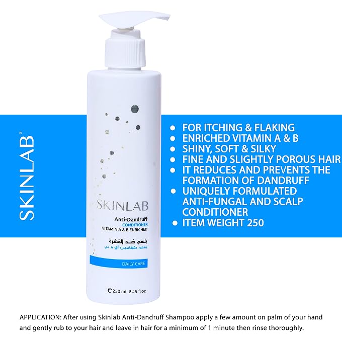 SKINLAB Anti-Dandruff System (Shampoo + Leave-On Conditioner) Salicylic Acid, Tea Tree & Spirulina Clears Dandruff, Soothes Itch & Strengthens the Scalp, 250ml + 250ml - Image 3