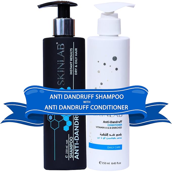SKINLAB Anti-Dandruff System (Shampoo + Leave-On Conditioner) Salicylic Acid, Tea Tree & Spirulina Clears Dandruff, Soothes Itch & Strengthens the Scalp, 250ml + 250ml - Image 2