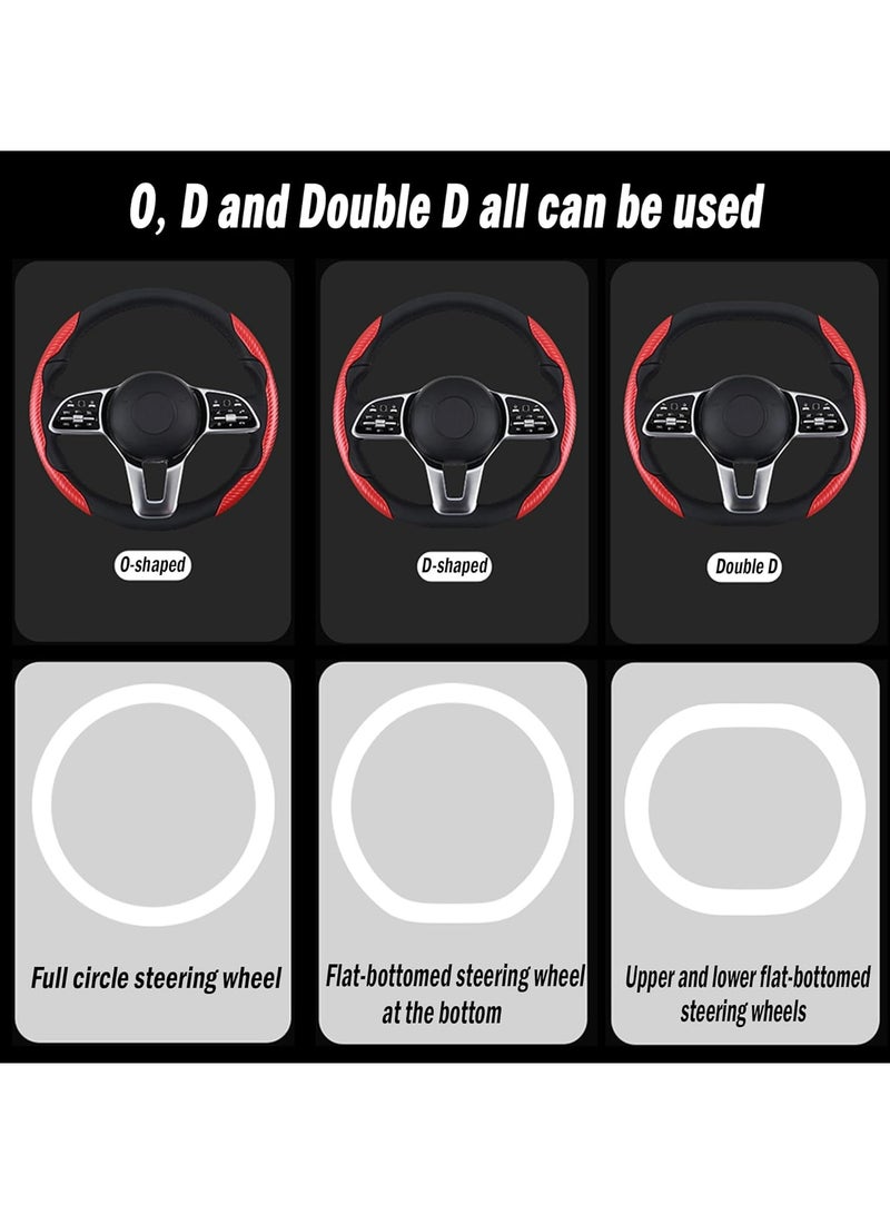 Oasisgalore Universal 38cm Diameter Carbon Fiber Steering Wheel Cover, Red, Non-Slip, for Cars - Image 5