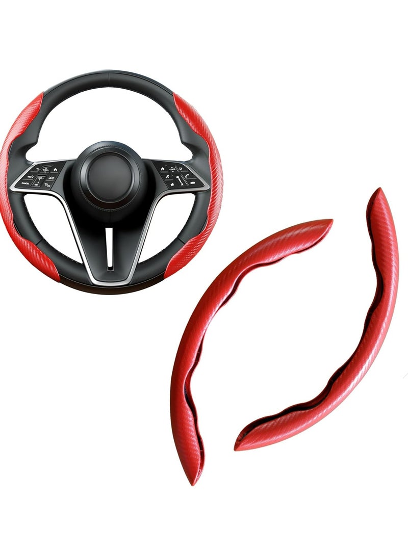 Oasisgalore Universal 38cm Diameter Carbon Fiber Steering Wheel Cover, Red, Non-Slip, for Cars - Image 1