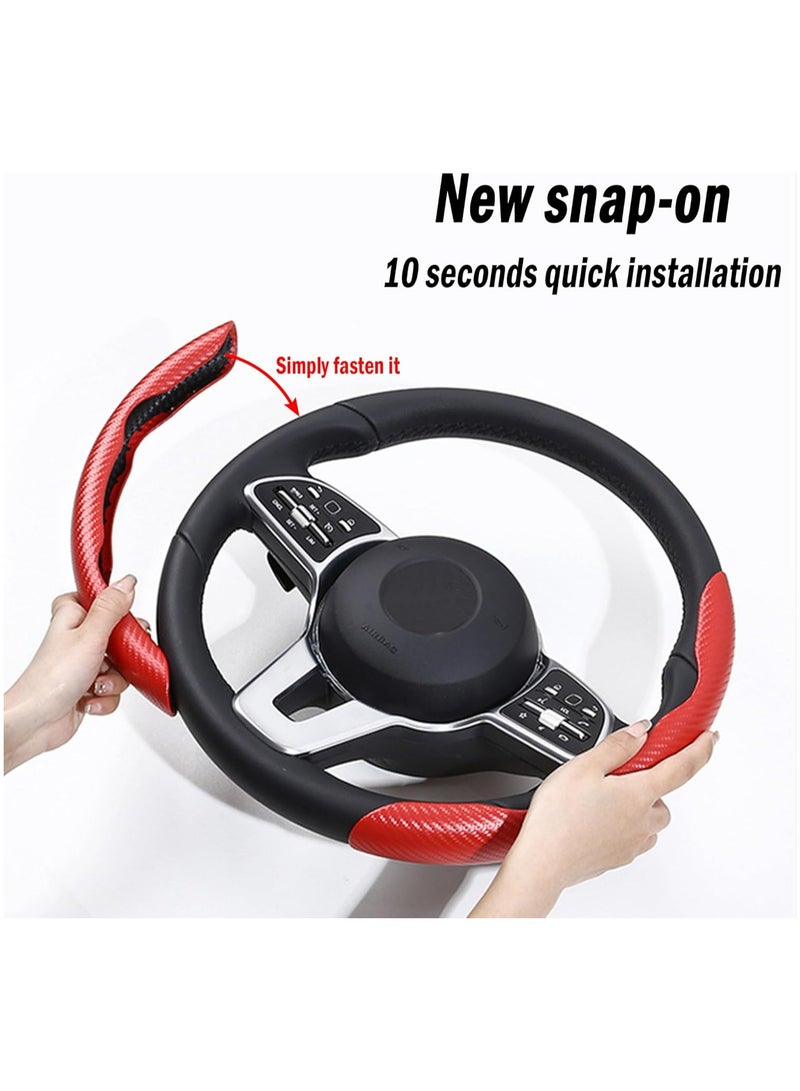 Oasisgalore Universal 38cm Diameter Carbon Fiber Steering Wheel Cover, Red, Non-Slip, for Cars - Image 4