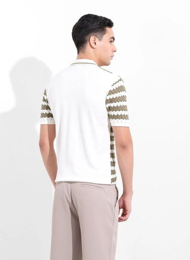 شركة المرآب الهندية Men Slim Fit Textured Polo Collar Half Sleeves Shirt