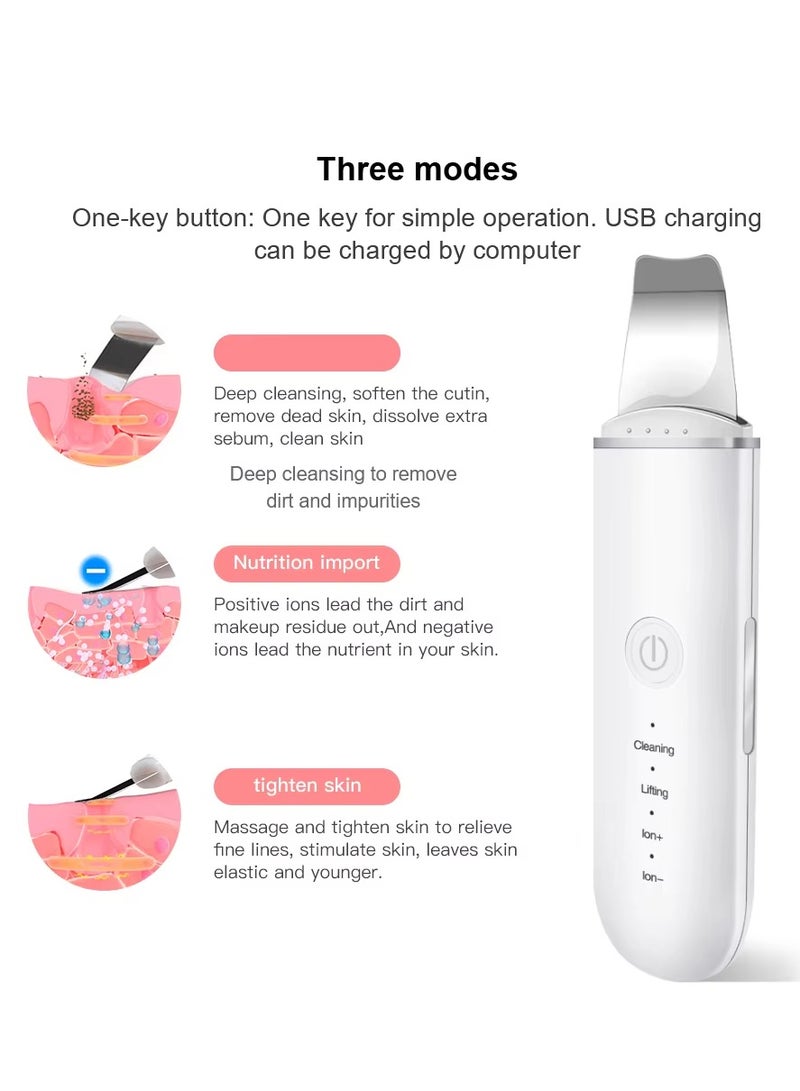 Ultrasonic Blackheads Remover Tool Skin Scrubber Vibration Face Spatula Blackhead Remover Vacuum Pore Cleaner Facial Scrubber Shovel Peeling Facial Lifting (White) - Image 5