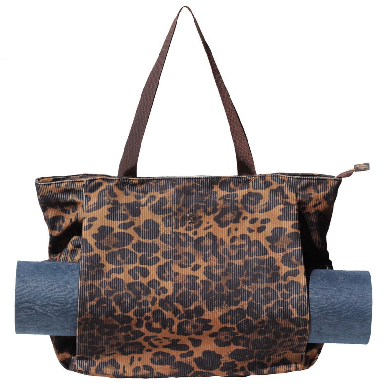 ESVAN Yoga Mat Bag Yoga Tote Carrier Shoulder Bag Carryall Tote for Office,Yoga,Pilates,Travel,Beach and Gym (Corduroy Brown leopard print) - Image 1