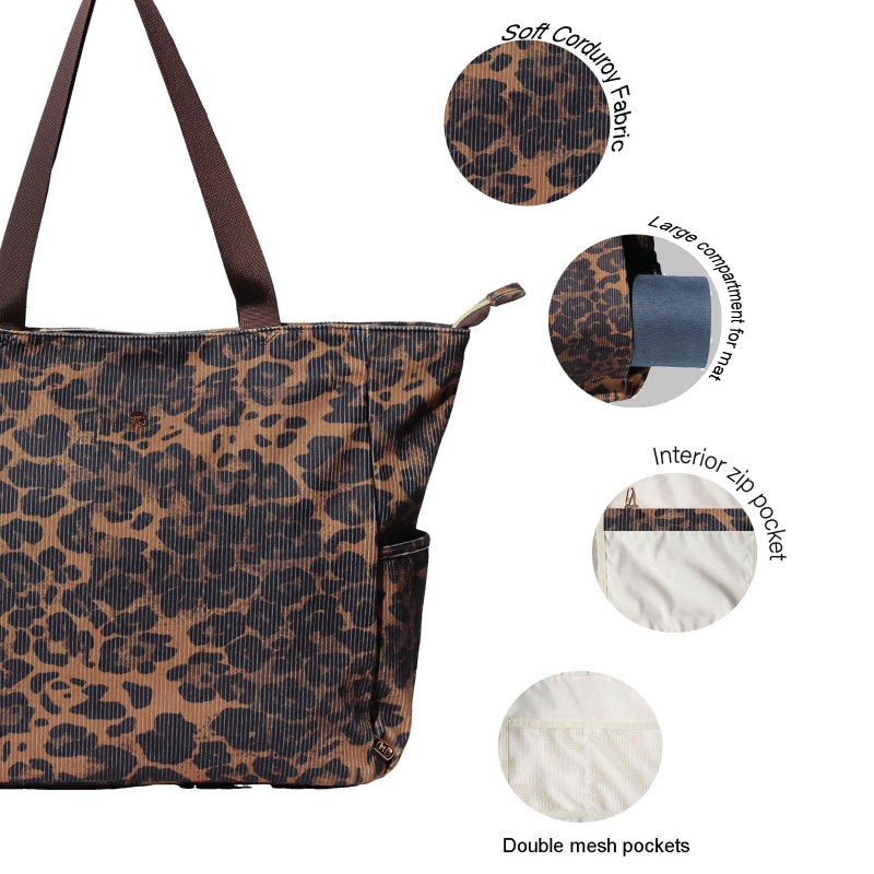 ESVAN Yoga Mat Bag Yoga Tote Carrier Shoulder Bag Carryall Tote for Office,Yoga,Pilates,Travel,Beach and Gym (Corduroy Brown leopard print) - Image 2