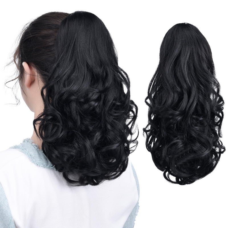 HSPJHTM Black Ponytails ExtensionHair Claw Ponytail Extensions for Women Curly Hair Piece 14 Synthetic Pony Tail Wig Halloween Fluffy Hairpiece for Daily Use