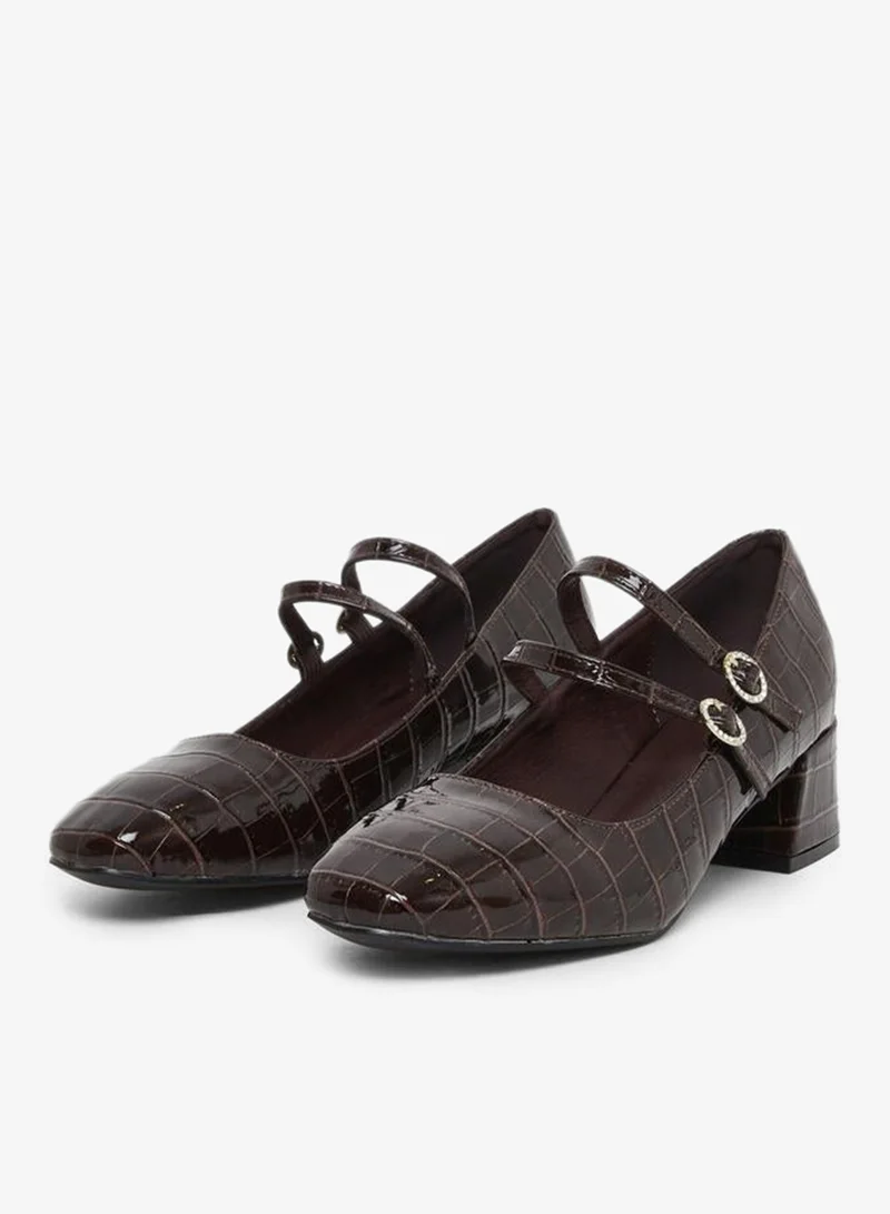 Styli Coffee Brown Croc-Effect Mary Jane Shoes