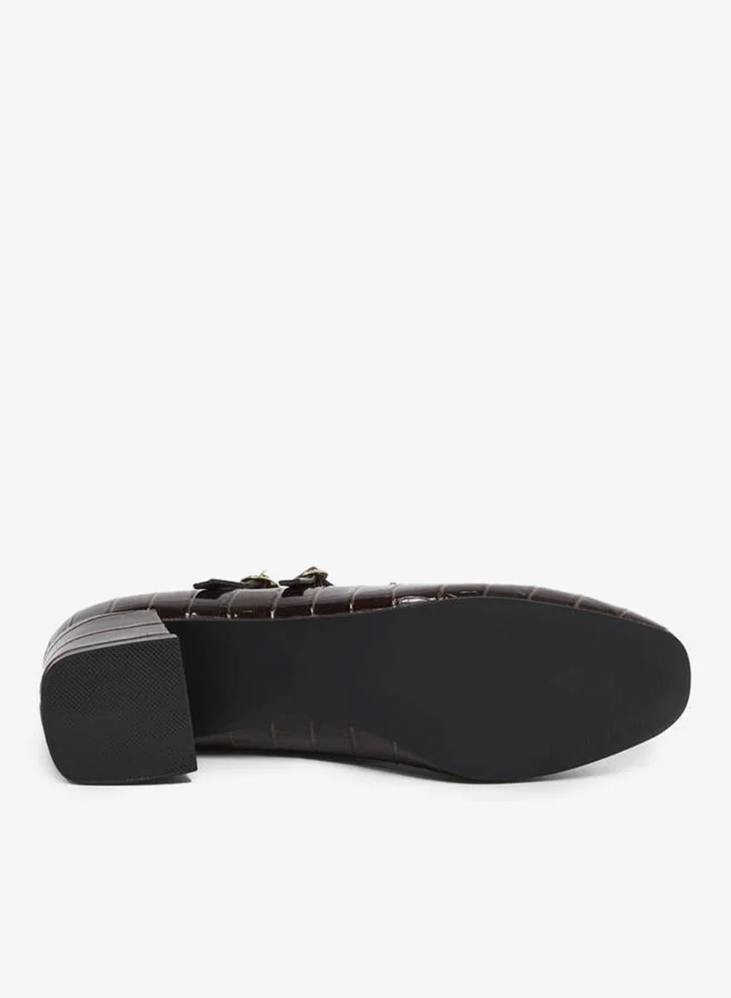 Styli Coffee Brown Croc-Effect Mary Jane Shoes