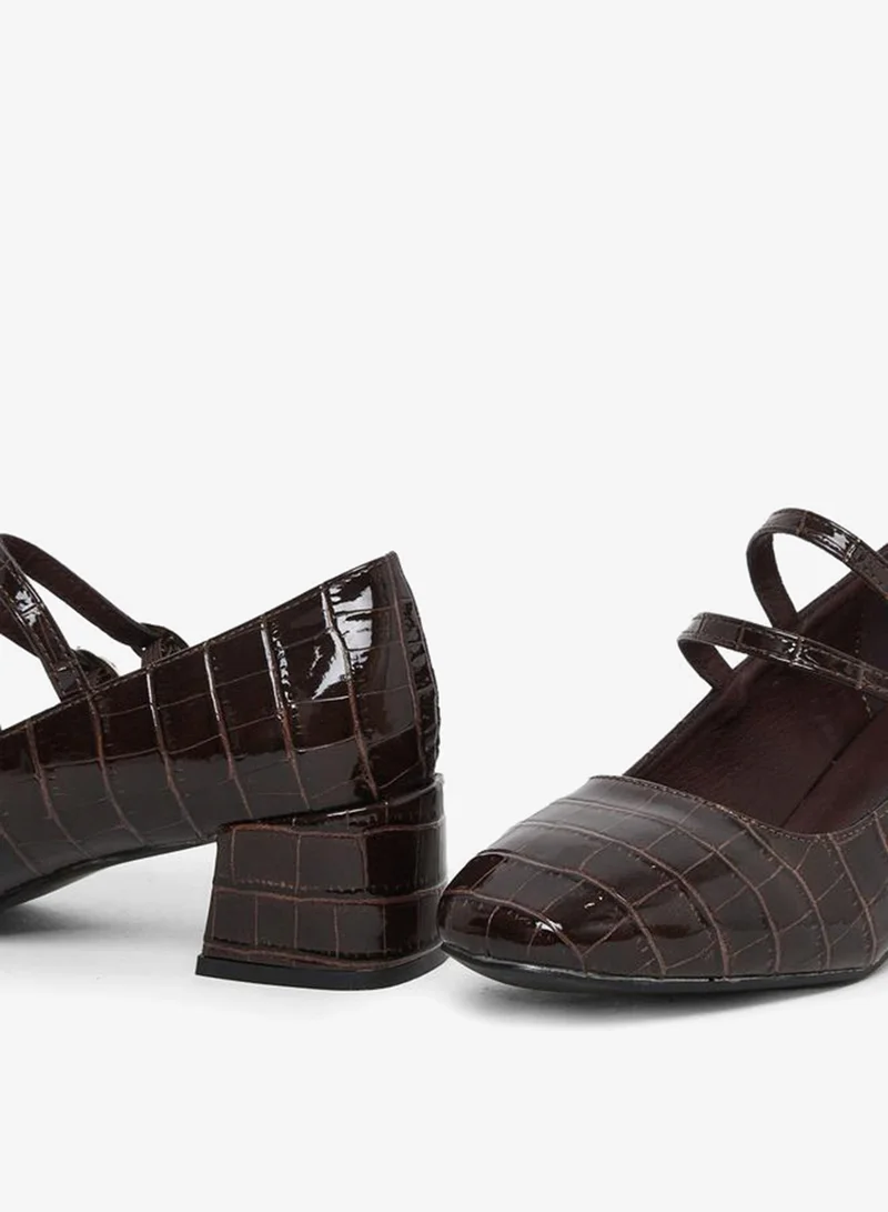 Styli Coffee Brown Croc-Effect Mary Jane Shoes