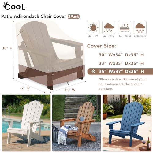 okcool Patio Adirondack Chair Cover 2 PackWaterproof Heavy Duty Outdoor Chair CoversPatio Adirondack Chair Cover for Outdoor Chair35 W x 37 D x 36 H inchesBeige Brown - Image 3