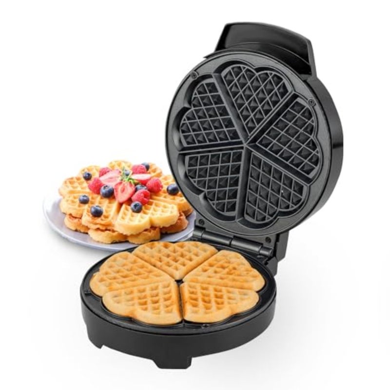 Waffle Maker for Home Use Non-Stick 5-Slice Heart-Shaped Belgian Waffle Iron, Silver Black, Adjustable Temperature Control, 1000W, 2-Year Warranty - Image 3