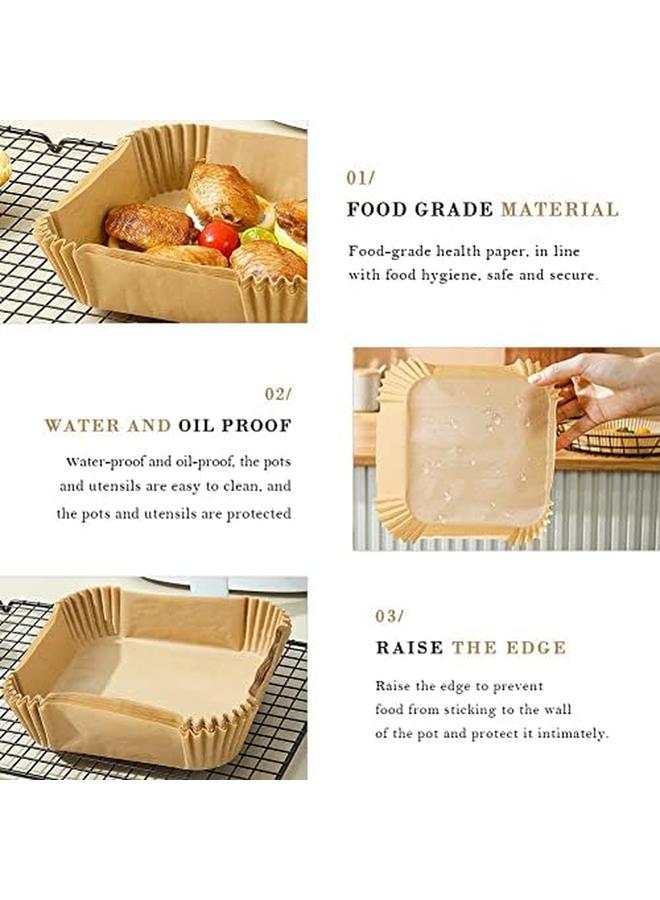 شواي 100 قطعة مقلاة هوائية بطانة ورقية للاستعمال مرة واحدة مربعة غير لاصقة مقاس 6.3 بوصة من ورق البرشمان بدرجة الطعام وورق الخبز مقاوم للماء والزيت لمقلاة الهواء والخبز والتحميص والميكروويف الطبيعي - Image 2