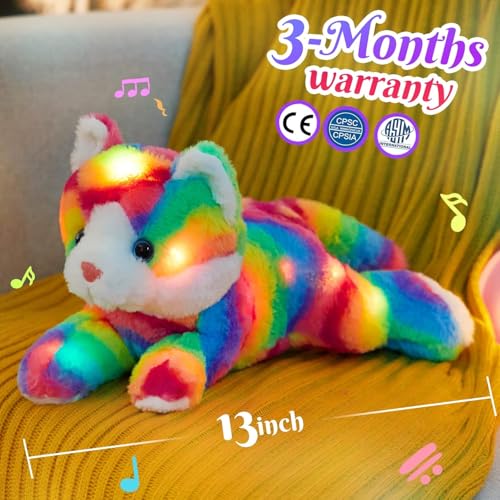 Glow Guards Light up Rainbow Cat Stuffed Animal Soft Kitty Plush Toy with LED Night Light Christmas Childrens Day Birthday Gifts for Toddlers Kids Boys and Girls Children 13 - Image 5