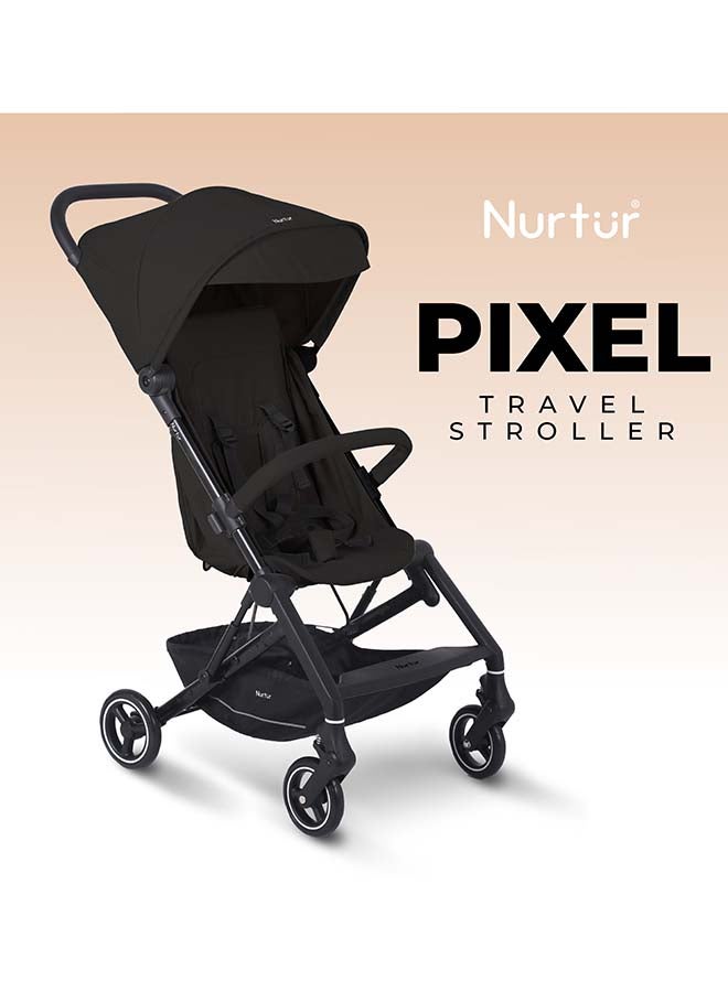 Nurtur Nurtur Pixel Baby/Kids Travel Cabin Stroller, Aluminium Alloy, leatherette details, 0 36 months, Storage Basket, Detachable Bumper, 5 Point Safety Harness, Compact Foldable Design, Black  - Image 2
