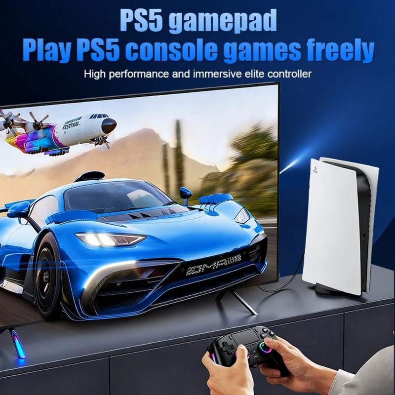 Wireless Bluetooth/Wired Controller for PS5 Controlles, VIdeogames Controller Compatible with Playstation 5, Android, PC, Smart TV, with Hall Joysticks, RGB Lighting, Microphone, Touch Pad, Macro Pro - Image 4