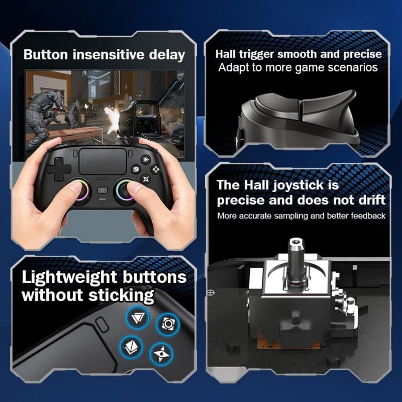 Wireless Bluetooth/Wired Controller for PS5 Controlles, VIdeogames Controller Compatible with Playstation 5, Android, PC, Smart TV, with Hall Joysticks, RGB Lighting, Microphone, Touch Pad, Macro Pro - Image 5