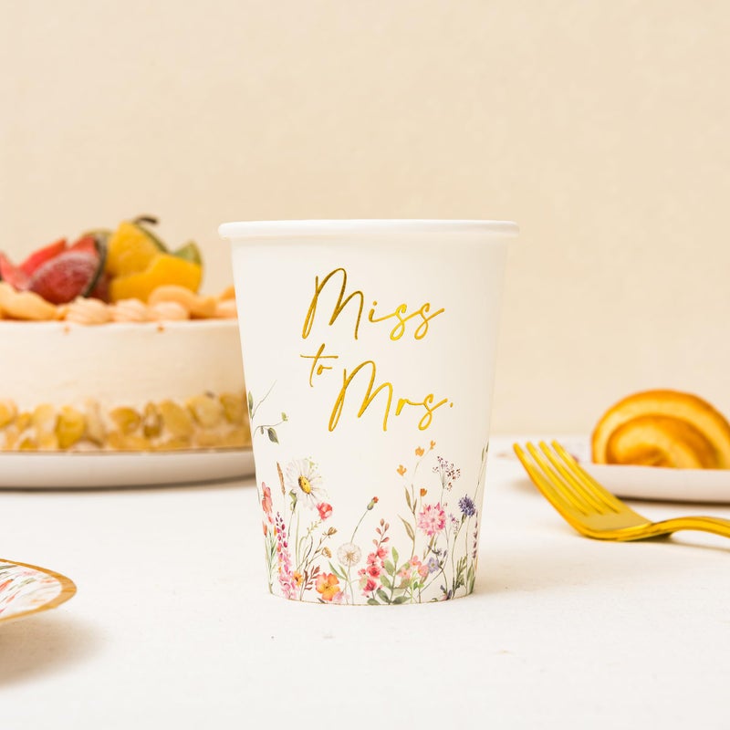 Crisky Bridal Shower Plates and Napkins Gold Miss to Mrs Floral Disposable Paper Tableware Set of 24 for Wedding Bridal Shower Decorations (9" & 7" Plates, Napkin, Cups, Tablecloth, Knife & Fork) - Image 4