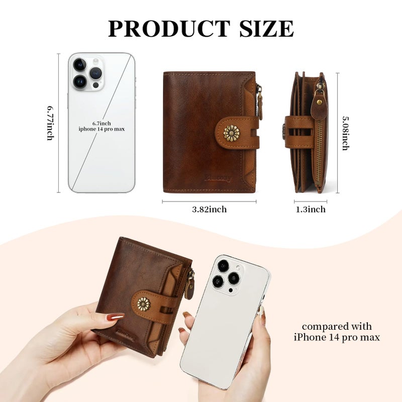 Blucoay Wallet Women,RFID Blocking Leather Womens Wallet Bifold Compact Card Holder Small Wallet for Women with Removable ID Window zsbrown - Image 4