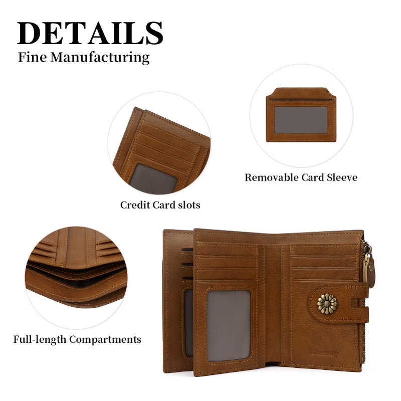 Blucoay Wallet Women,RFID Blocking Leather Womens Wallet Bifold Compact Card Holder Small Wallet for Women with Removable ID Window zsbrown - Image 5