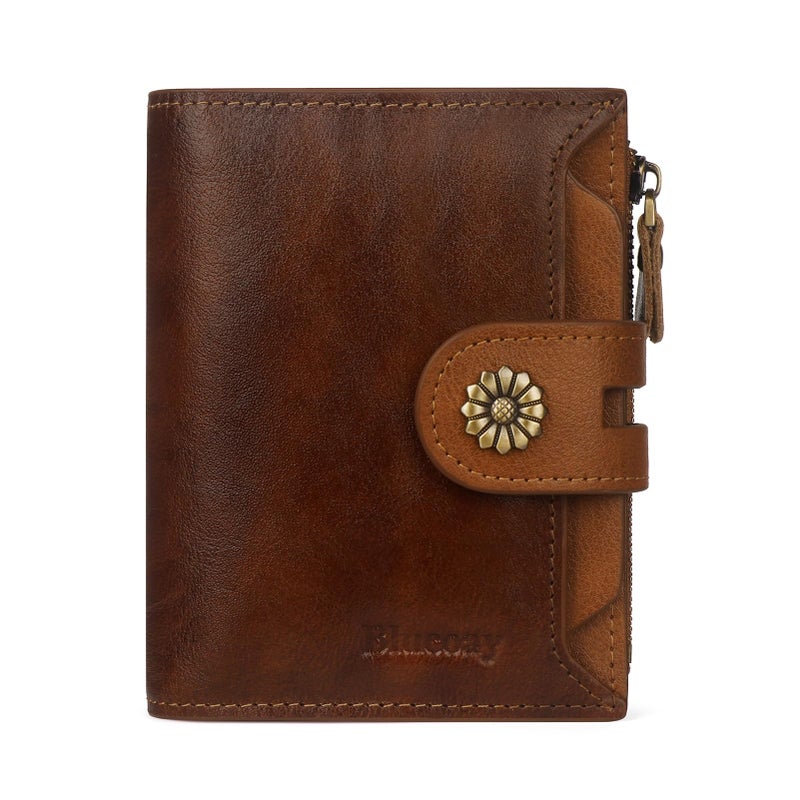 Blucoay Wallet Women,RFID Blocking Leather Womens Wallet Bifold Compact Card Holder Small Wallet for Women with Removable ID Window zsbrown - Image 1