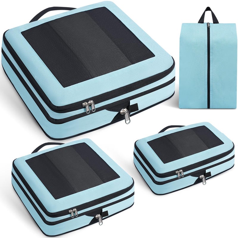 Prezon Compression Packing Cubes for Travel, Lightweight Vacation Travel Essentials, Travel Accessories for Suitcase Organizer Bags Set, Durable Luggage Organizer, 8 set, squre mesh, mint - Image 1