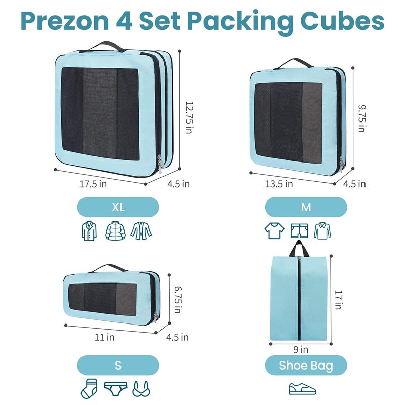 Prezon Compression Packing Cubes for Travel, Lightweight Vacation Travel Essentials, Travel Accessories for Suitcase Organizer Bags Set, Durable Luggage Organizer, 8 set, squre mesh, mint - Image 3