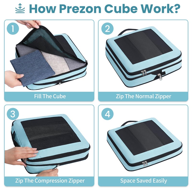 Prezon Compression Packing Cubes for Travel, Lightweight Vacation Travel Essentials, Travel Accessories for Suitcase Organizer Bags Set, Durable Luggage Organizer, 8 set, squre mesh, mint - Image 4