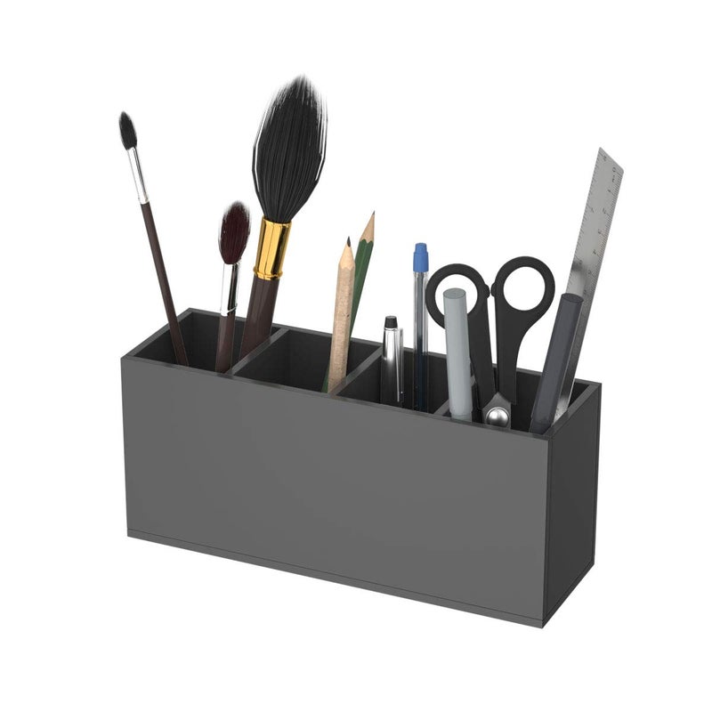 NIUBEE Acrylic Pen Holder 4 Compartments, Black Pencil Organizer Cup for Countertop Desk Accessory Storage (Black) - Image 2