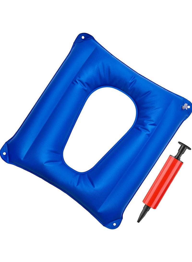 شو وو Inflatable Square Cushion Breathable Comfort Air Seat and Inflator for Sitting Toilet Office School Chair Wheelchair Chair, Postpartum Relieve Pressure, Blue - Image 1