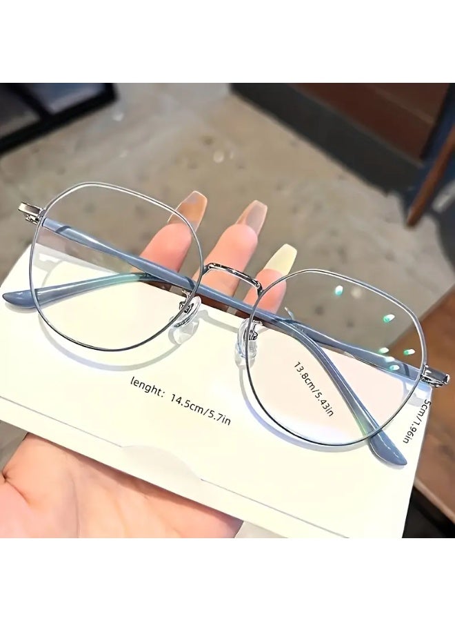 SCENT HOUSE Women's Blue Light Glasses - Non-Round/Oval Full-Rim Eyewear with Silver Frames, Face-Enhancing Effect & Digital Screen Protection for Computer, Smartphone, TV (Includes Eyeglass Case), Blue Light Blocking Glasses, Eyeglasses. - Image 1