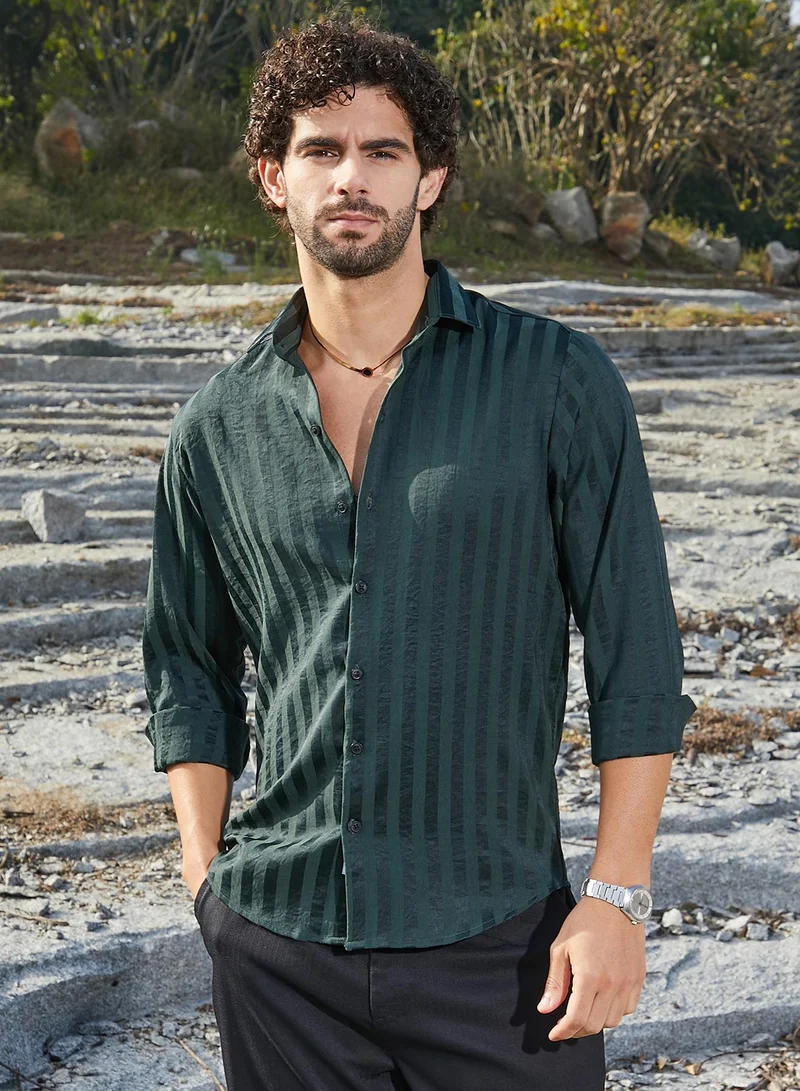 Campus Sutra Men's Emerald Green Candy-Striped Shirt