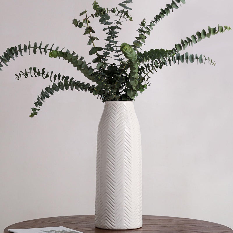 hjn Large White Vase for Flowers Ceramic Vase for Home Decor Tall Vases for Your FloorKitchenOfficeLiving RoomTable White TextureLarge