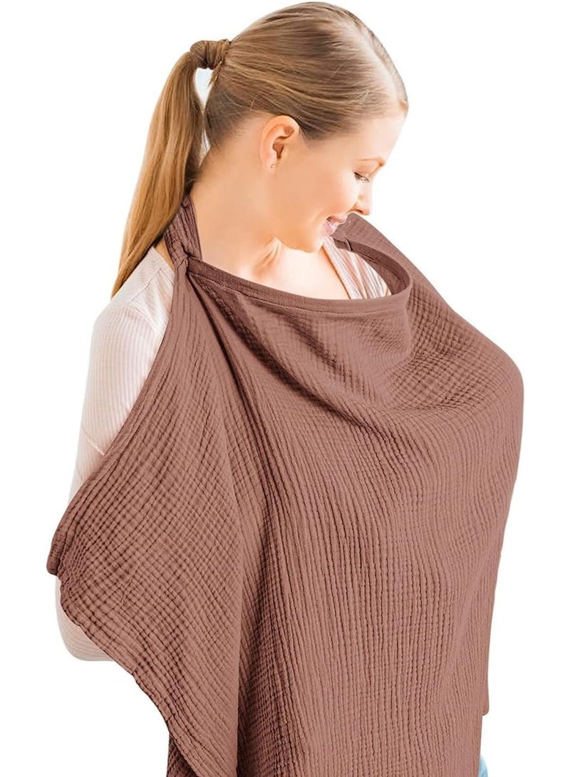 Muslin Nursing Cover for Baby Breastfeeding, Breathable Cotton Breastfeeding Cover with Rigid Hoop, Gentle on Skin, Breathable, 360° Full Coverage, for Mother Nursing Apron, Chestnut - Image 1