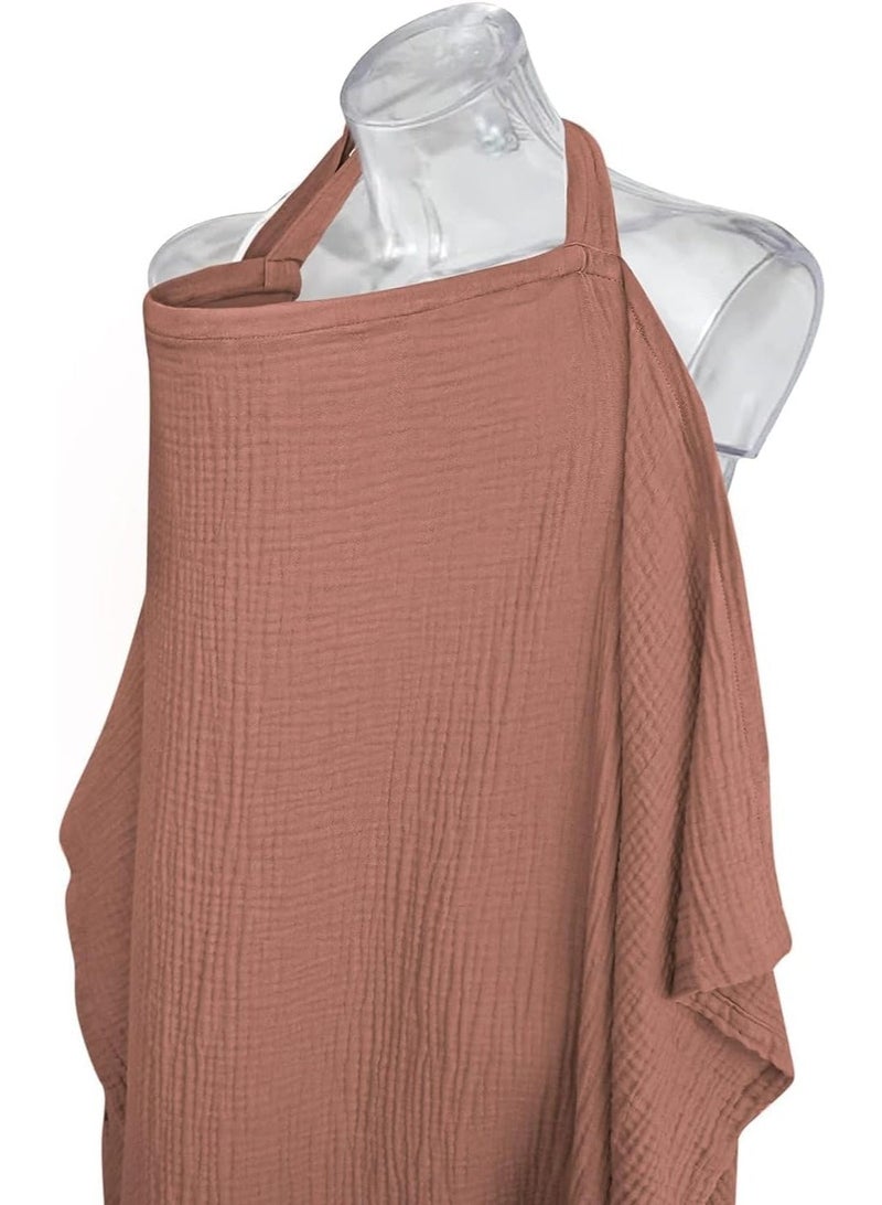 Muslin Nursing Cover for Baby Breastfeeding, Breathable Cotton Breastfeeding Cover with Rigid Hoop, Gentle on Skin, Breathable, 360° Full Coverage, for Mother Nursing Apron, Chestnut - Image 2
