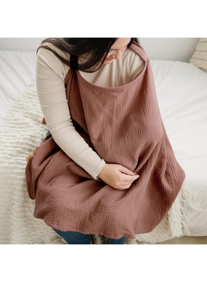 Muslin Nursing Cover for Baby Breastfeeding, Breathable Cotton Breastfeeding Cover with Rigid Hoop, Gentle on Skin, Breathable, 360° Full Coverage, for Mother Nursing Apron, Chestnut - Image 5