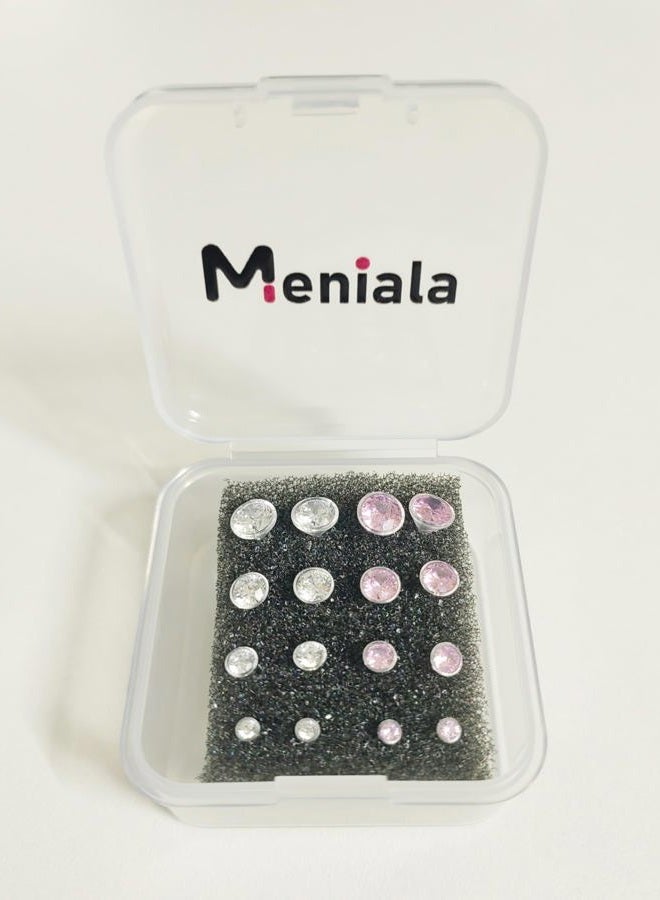 Meniala Anti Allergy Hypoallergenic Plastic Stud Earrings Set, 8 Pairs with Silicone Backs, 2-5mm Cubic Zirconia for Sensitive Ears (Pink) - Image 5
