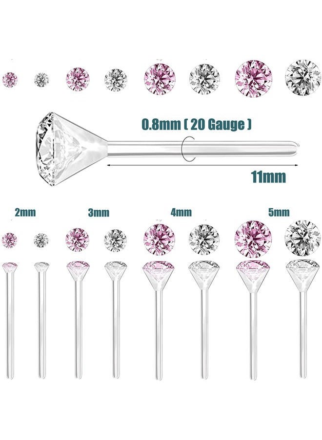 Meniala Anti Allergy Hypoallergenic Plastic Stud Earrings Set, 8 Pairs with Silicone Backs, 2-5mm Cubic Zirconia for Sensitive Ears (Pink) - Image 3
