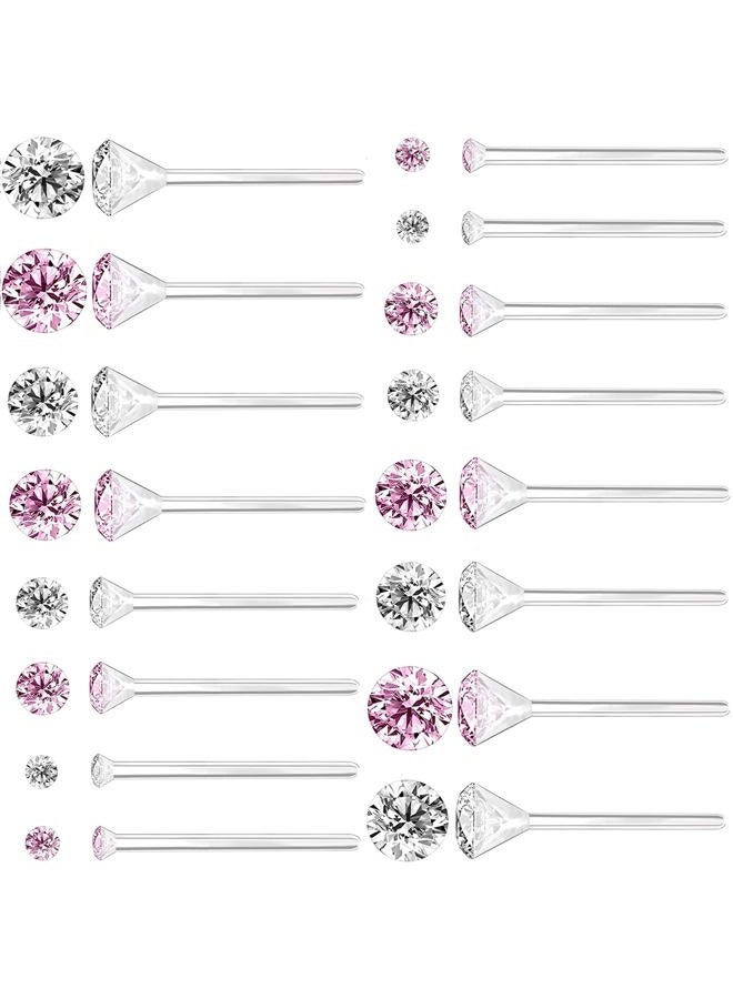 Meniala Anti Allergy Hypoallergenic Plastic Stud Earrings Set, 8 Pairs with Silicone Backs, 2-5mm Cubic Zirconia for Sensitive Ears (Pink) - Image 1